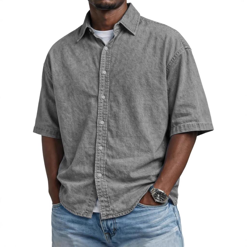 Summer Daily Business Casual Short Sleeve Shirts Men Solid Turn Down Collar Loose Blouse Male Tops