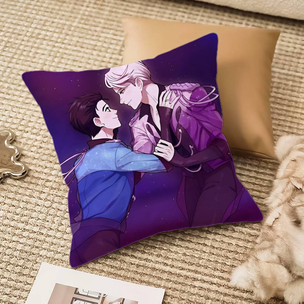 Y-Yuri On Ice Pillow Case Anti-dustmite Pillowcase Invisible Zipper Silky Short Plush Sofa Cushion Cover