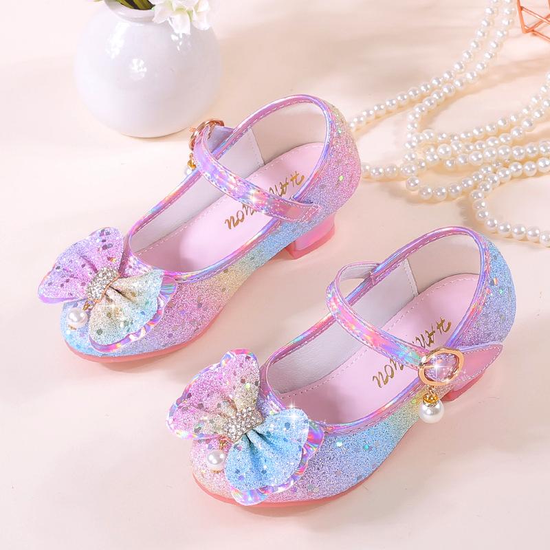 Girls Shoes New Children's Princess Single Shoes Fashion Korean Version High Heel Sequins Girls High Heel Leather Shoes