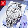 OLEVS 3652 Quartz Watches for Man Steel Strap Multi-functional Waterproof Luminous Chronograph Moon Phase Men's Wrist Watches