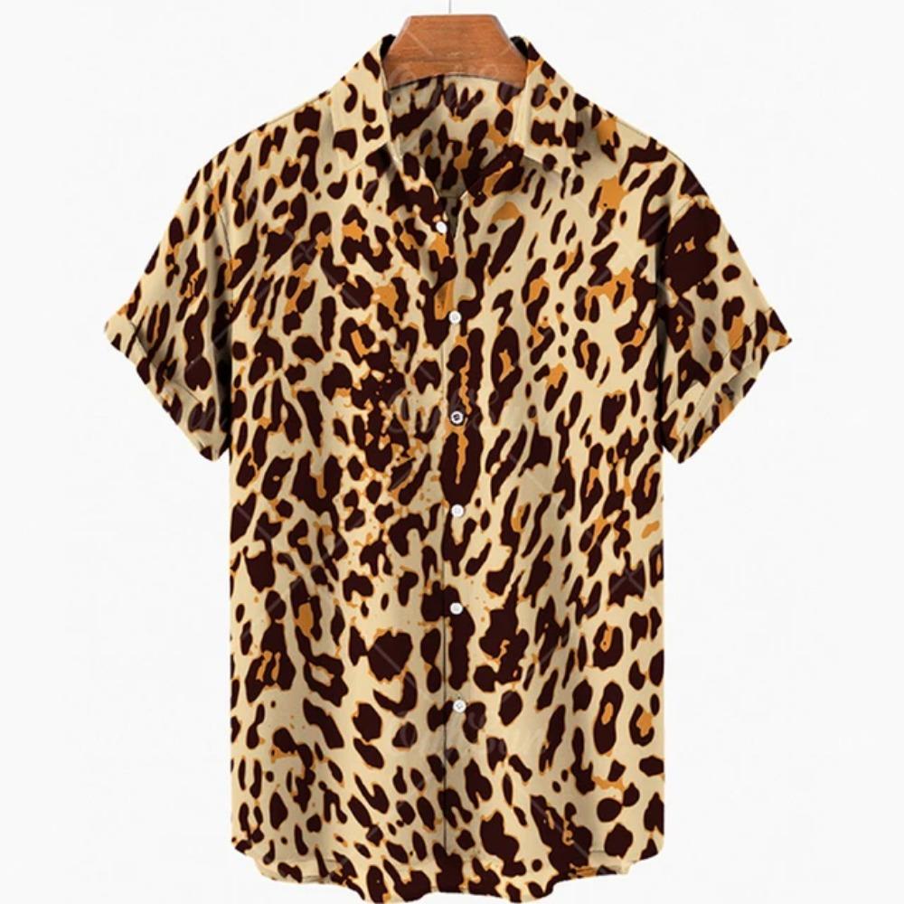 Summer Leopard Colorful Pattern Print Men's Shirts Hawaii Short Sleeve Top Fashion Streetwear Casual Outdoor Men's and Women's Clothing Blouse