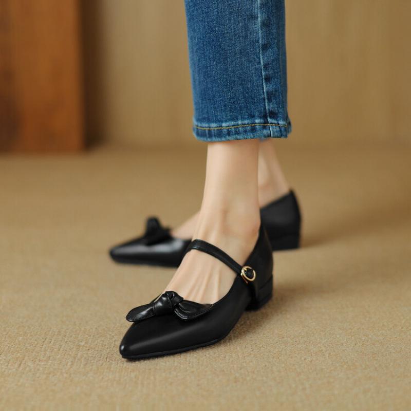 

New women s casual single shoes light mouth solid color pointed soft sole large size brown low heel buckle four seasons wear women s single shoes 39