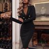 Popular Fall and Wintertime Solid Color V-neck Double-breasted Suit Hip-wrapped Dress Women