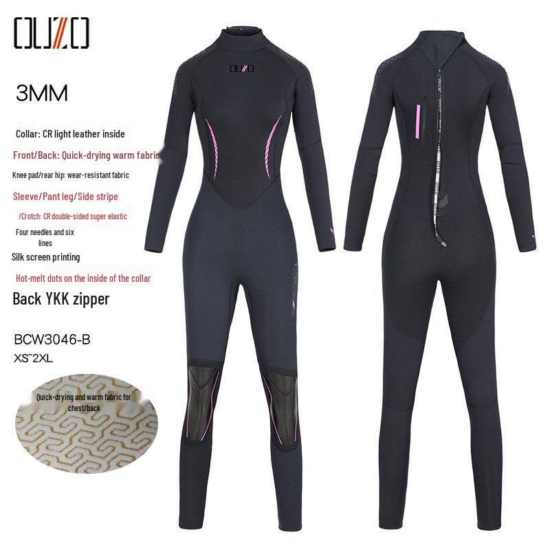 OUZO 3mm Thick Warm Diving Suit for Men and Women - CR Super Elastic Jellyfish Proof for Winter, Snorkeling, Surfing, and Watersports.