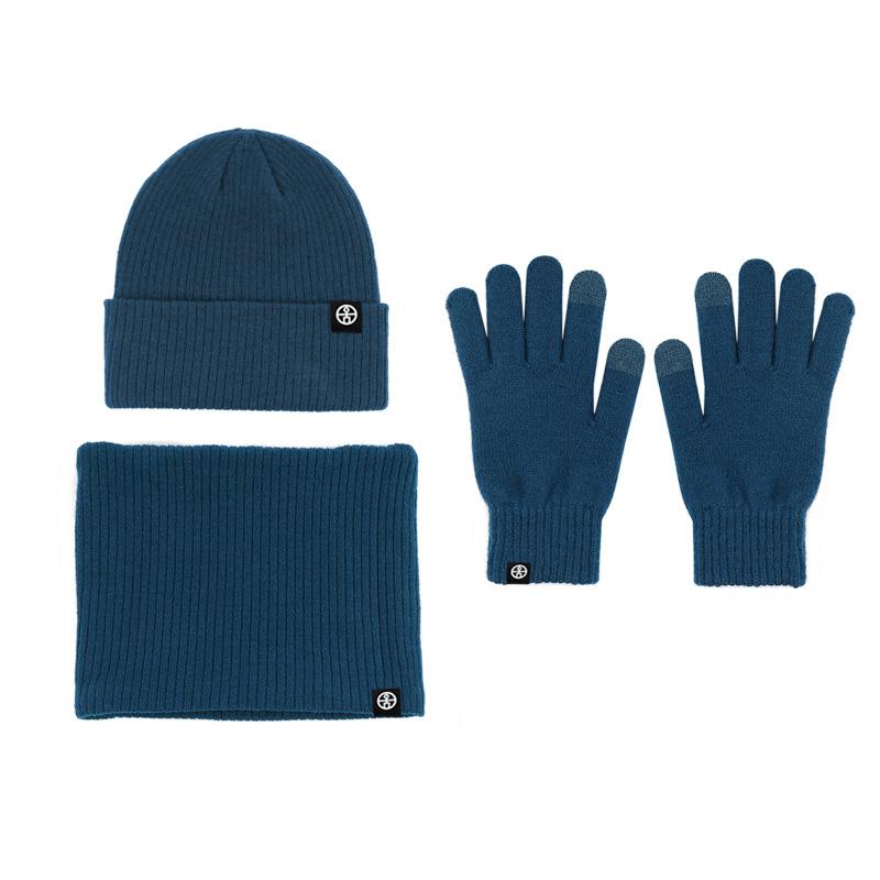 Winter warm thickened hat scarf gloves three-piece set windproof adult knitted hat