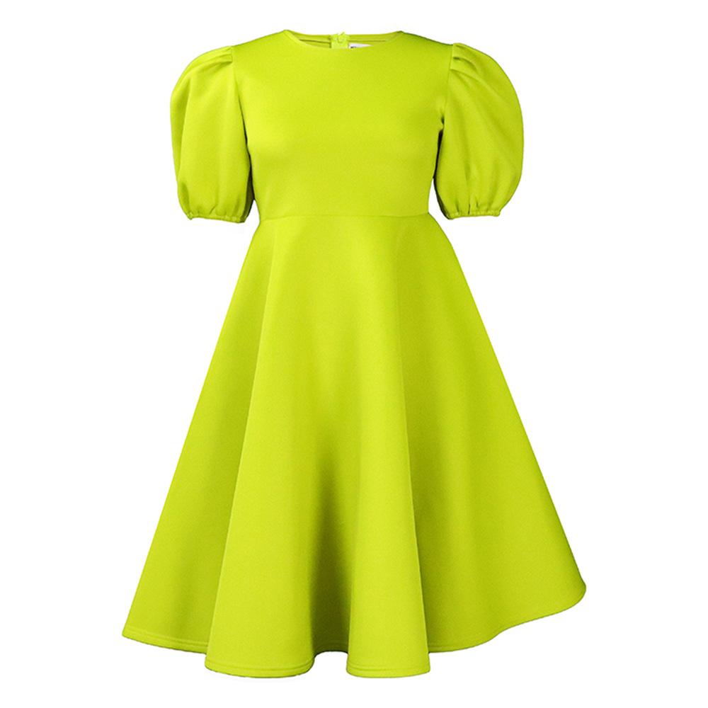 Round neck temperament bubble sleeves waist pendulum dress dress A-word dress