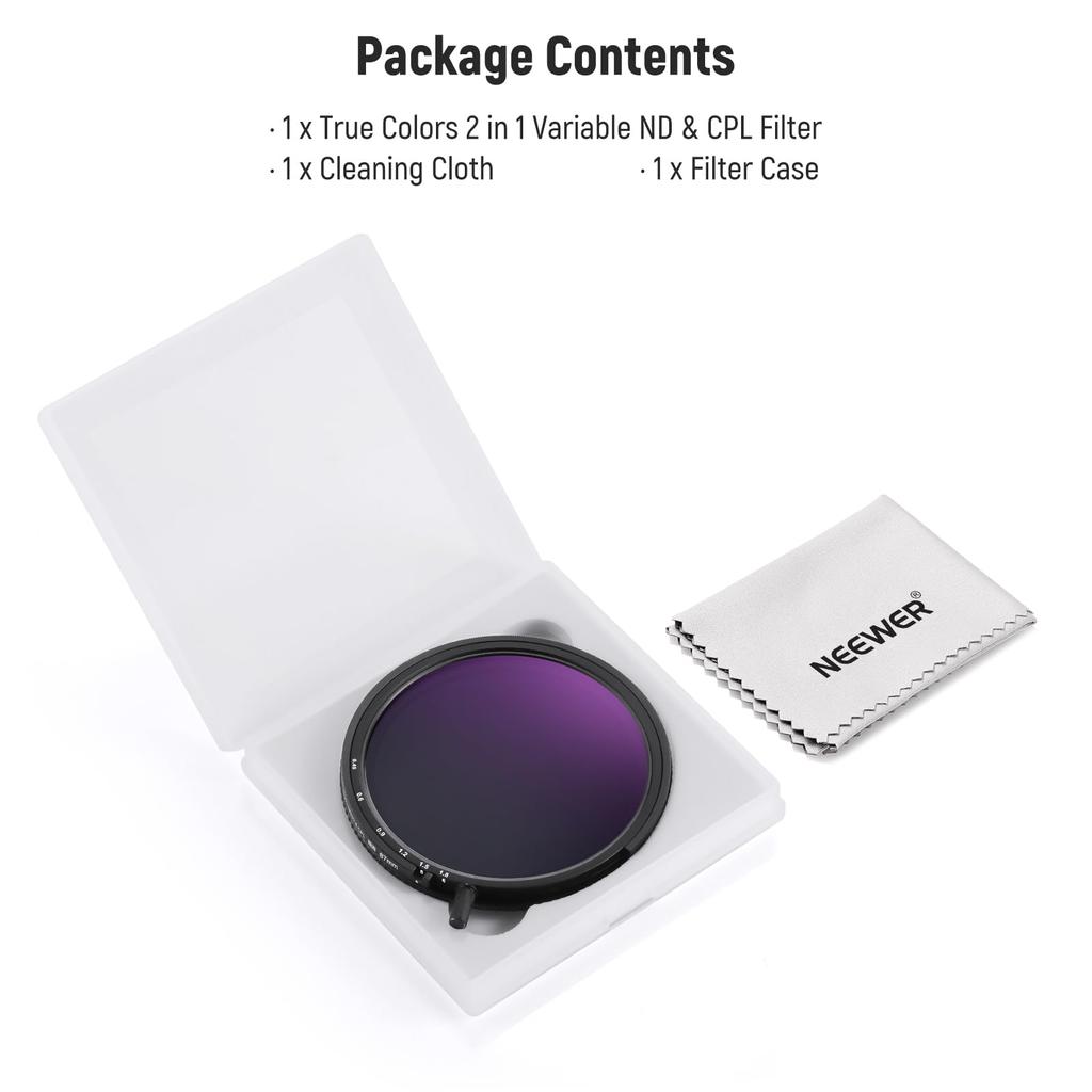 NEEWER 67mm True Color Variable and CPL Filter with Hand HD Optical Alloy ND3-ND64 Knob, 2-in-1 Adjustable, Multi-Coated Glass/Aluminum Frame,