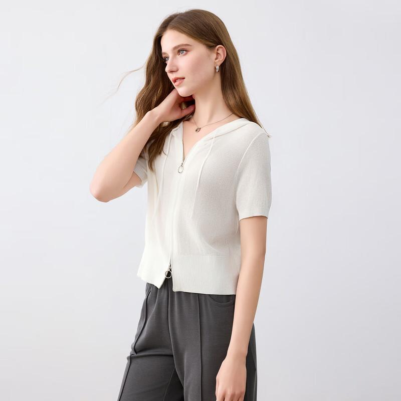 Elva' Island Women's Short Sleeve Hooded Knit Cardigan