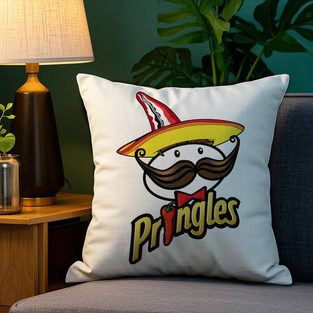 Classic P-Pringles Brand Pillow Case Plush Fabric Soft Double Sided Print Sofa Cushion Cover Throw Pillow Covers