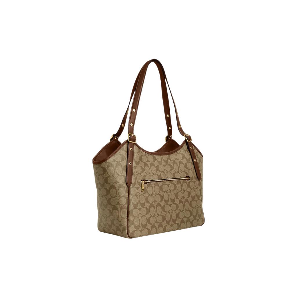 Coach Meadow 33 Logo Classic Monogram Zip Closure Canvas And Leather Tote Bag Women tote Khaki CM076-IME74