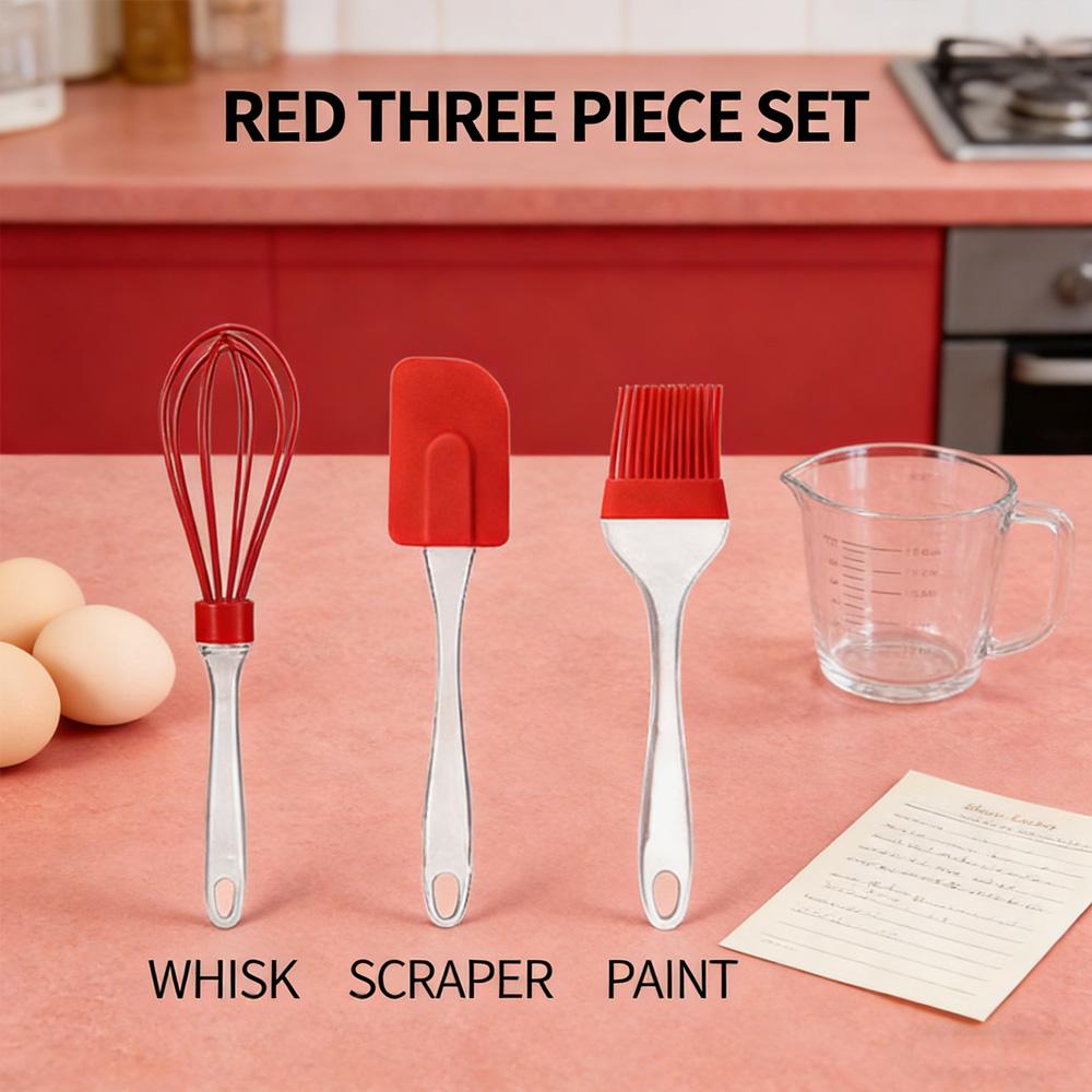 Kitchen Baking 3-Piece Gadget Set Silicone Oil Brush Detachable Spatula Transparent Handle Egg Whisk for Daily Cooking Baking