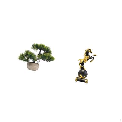 Artificial Bonsai Tree Greenery Collection Faux Plant In Pot Table Centerpieces Horse Figurine