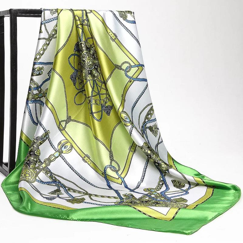 Fashion Scarves For Women Print Silk Satin Head Scarf Female 90cmx90cm Luxury Brand Square Shawl Large Hijab Scarfs For Ladies