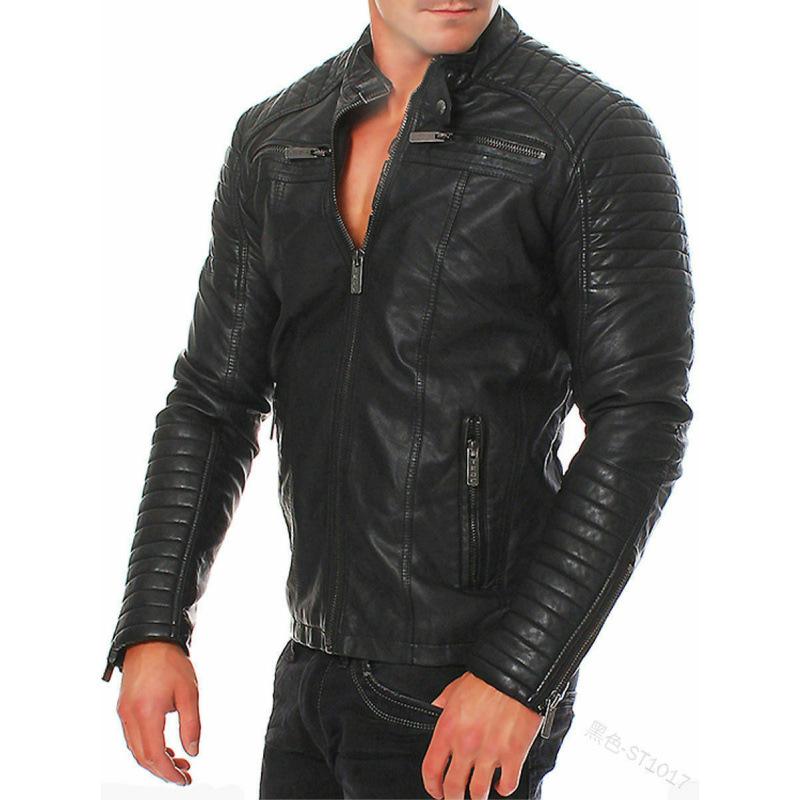 European and American men's leather jacket PU leather stand-up neck zipper cardigan jacket leather jacket