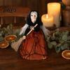 Retro Witch Figurine Halloween Kitchen Doll, Small Statue with Broom, Black And Orange Doll Tabletop Party Decoration for Table Fireplace Holiday Home