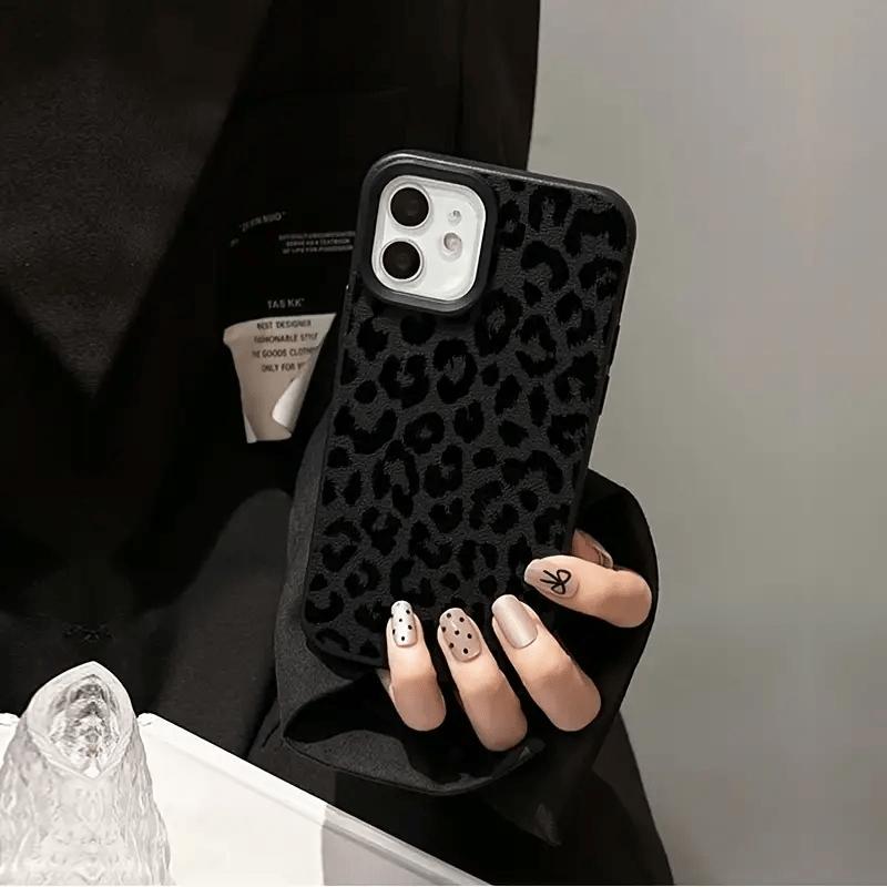 Black Leopard Print Trendy Brand Full Wrap TPU Lychee Texture Phone Case for Iphone 16 15 14 13 12 11 Pro Max Protective Cover