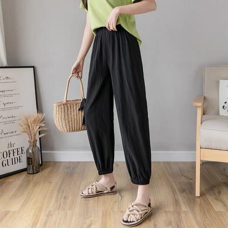 Women Cotton Linen Lantern Pants Women Summer Loose High Waisted Linen Nine Part Ankle Pants Casual Thin Haren Pants Pajama Pants