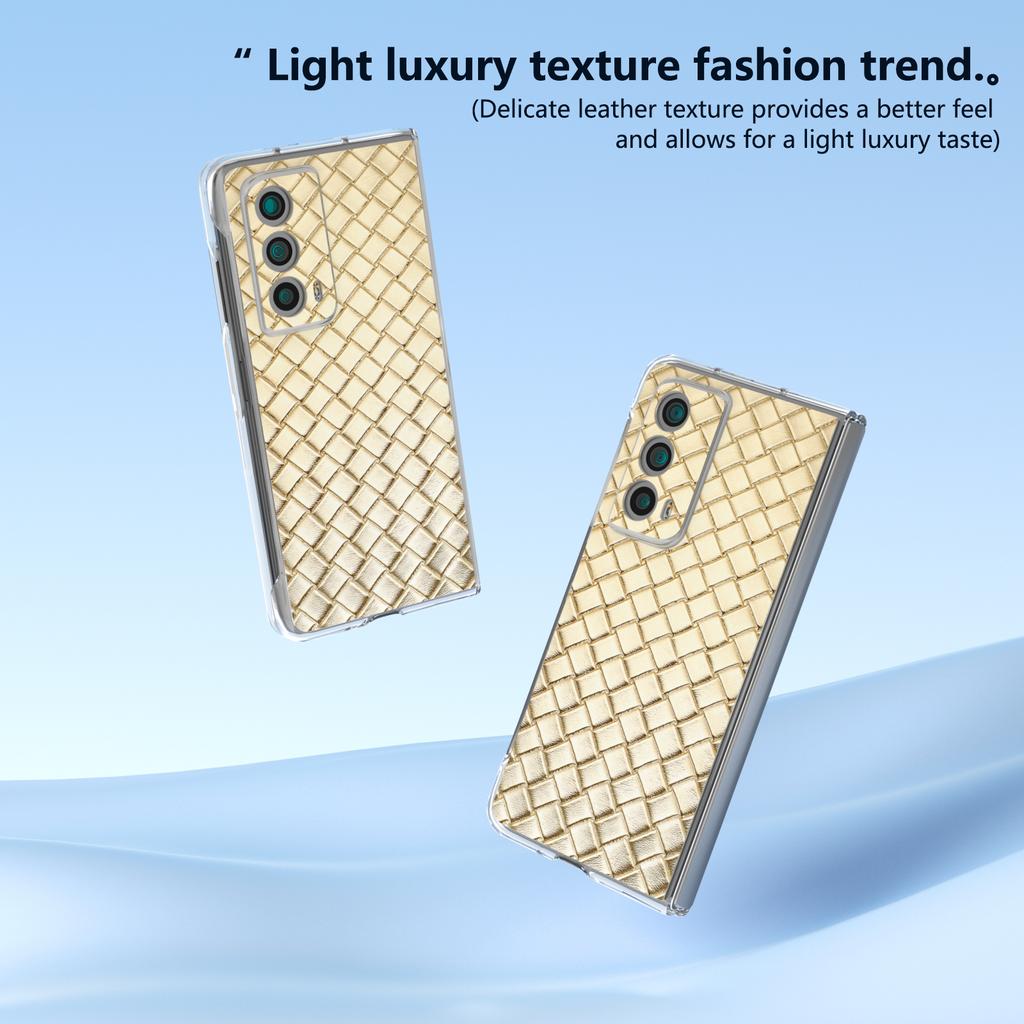 For Honor Magic Vs2 5G Case Woven Texture Leather+PC Clear Edge Anti-drop Phone Cover
