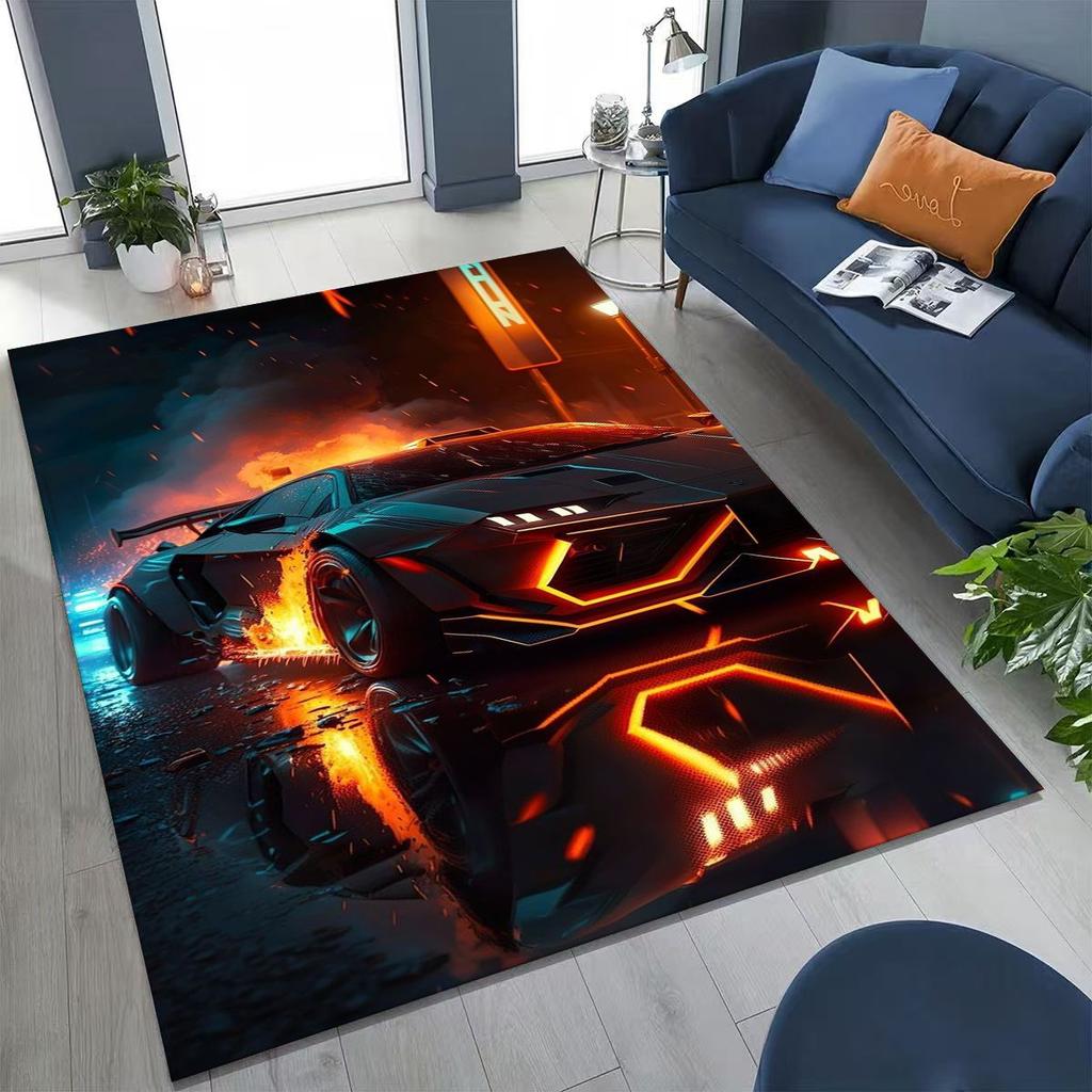 Alfombra Decorativa para Habitación, Sala de Estar, Sofá, Hogar, Felpudo, Alfombrilla de Piso Grande Antideslizante, Concepto Futuro Coche Deportivo Bicicleta de Carreras Motocicleta