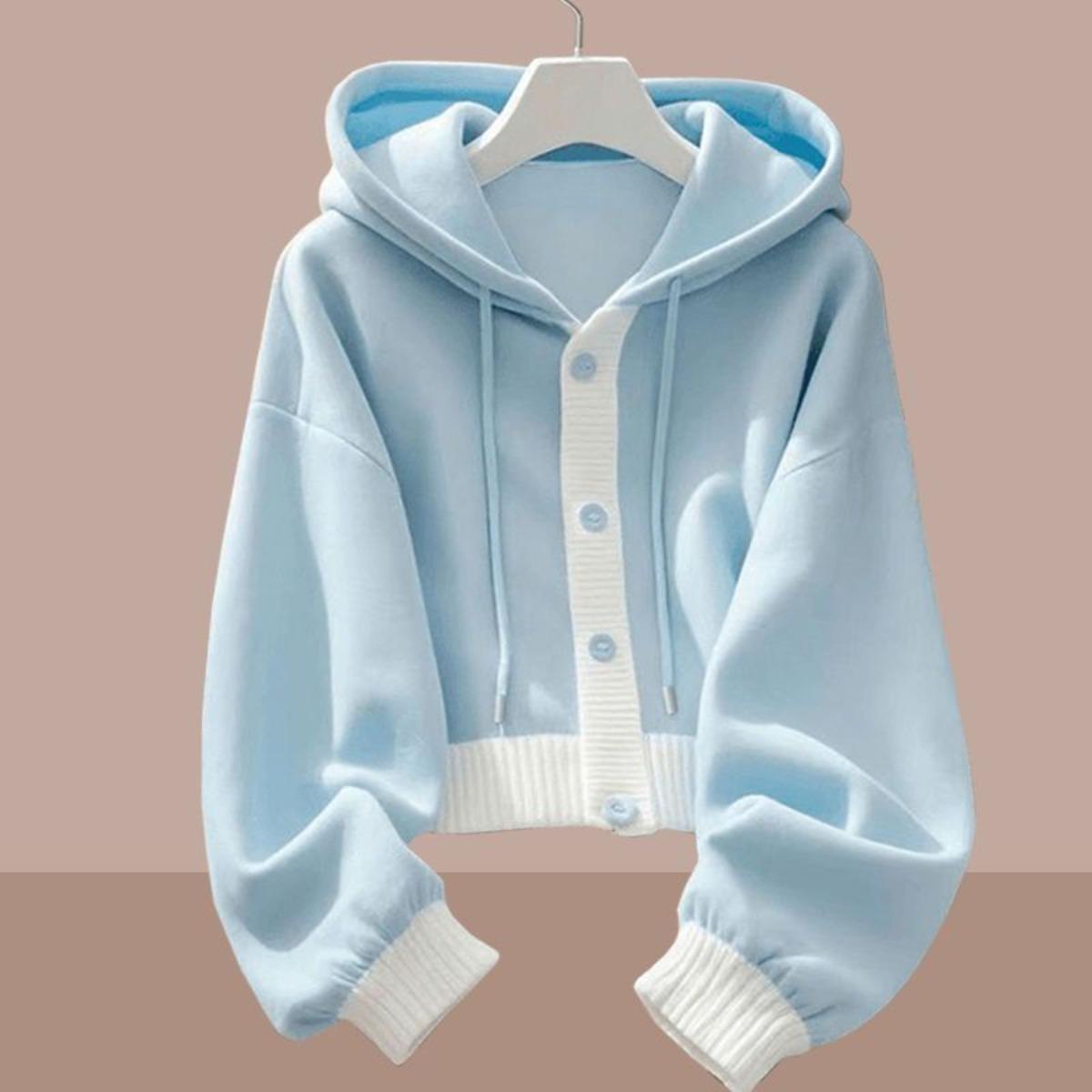 

Женское худи с капюшоном в ленивом стиле синего цвета для осенне-зимней моды, топ в западном стиле для верхней одежды L светло-синий