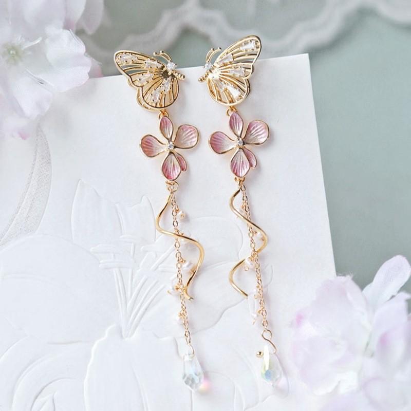 Cherry Blossom Elegant Sakura Asymmetric Earrings With Geometric Shape For Summer Fashion