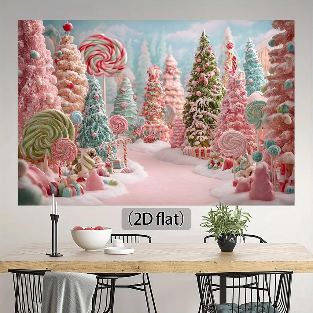 2D plane 1 piece of pink lollipop forest candy park Christmas background fabric with candy stick patternZL