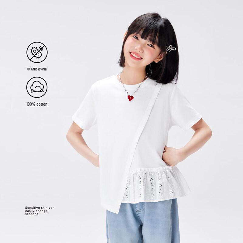 Girl's Ruffled Hem Pure Cotton Short Sleeve T-Shirt