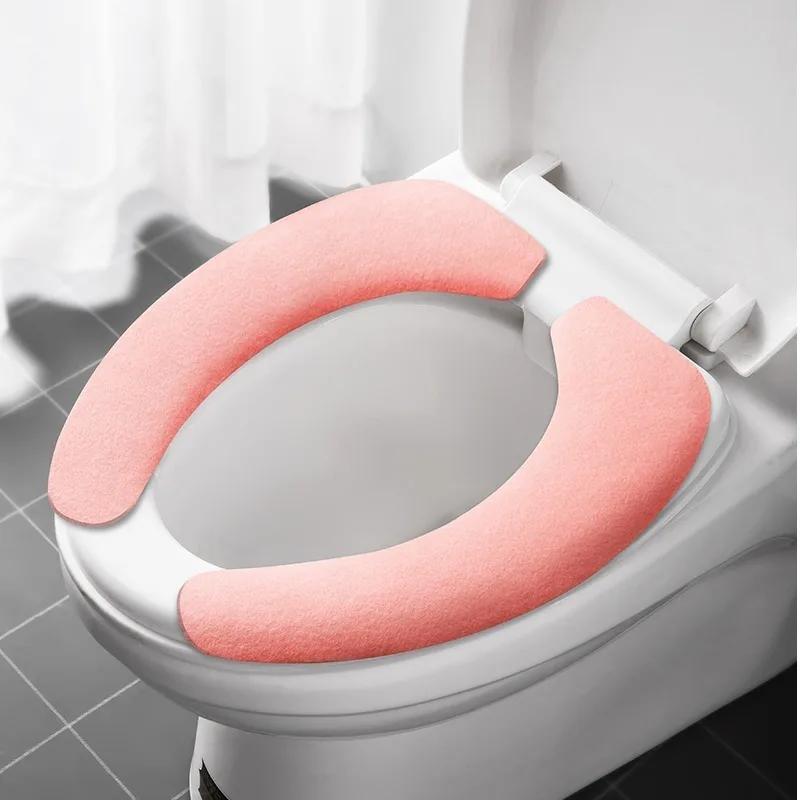 2Pc/set Universal Toilet Seat Cover Soft WC Paste Toilet Sticky Seat Pad Washable Bathroom Warmer Seat Lid Cover Pad Cushion