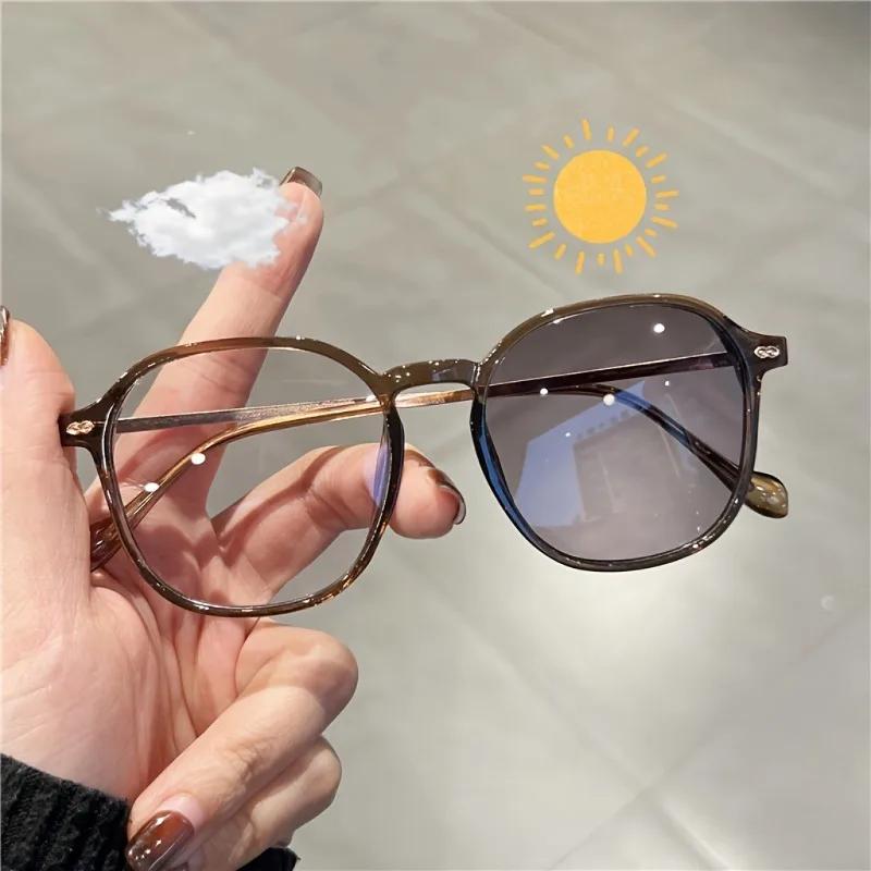 1 Pair Women's Geometric Light Adaptive Tinting Fashion Glasses - Oversized Oval Frame Trendy Eyewear