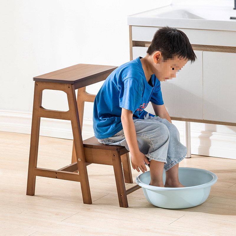 A-frame Solid Wood Folding Step Stool: Space-saving, Multi-layer, Double-layer Footrest Ladder.