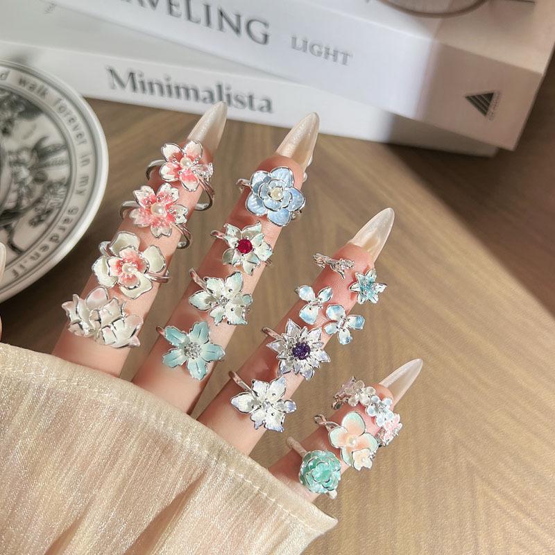 Elegant Watercolor Gradient Enamel Flower Ring for Women – Fashionable, Artistic Style, Index Finger Accessory, Light Luxury & Versatile Design.