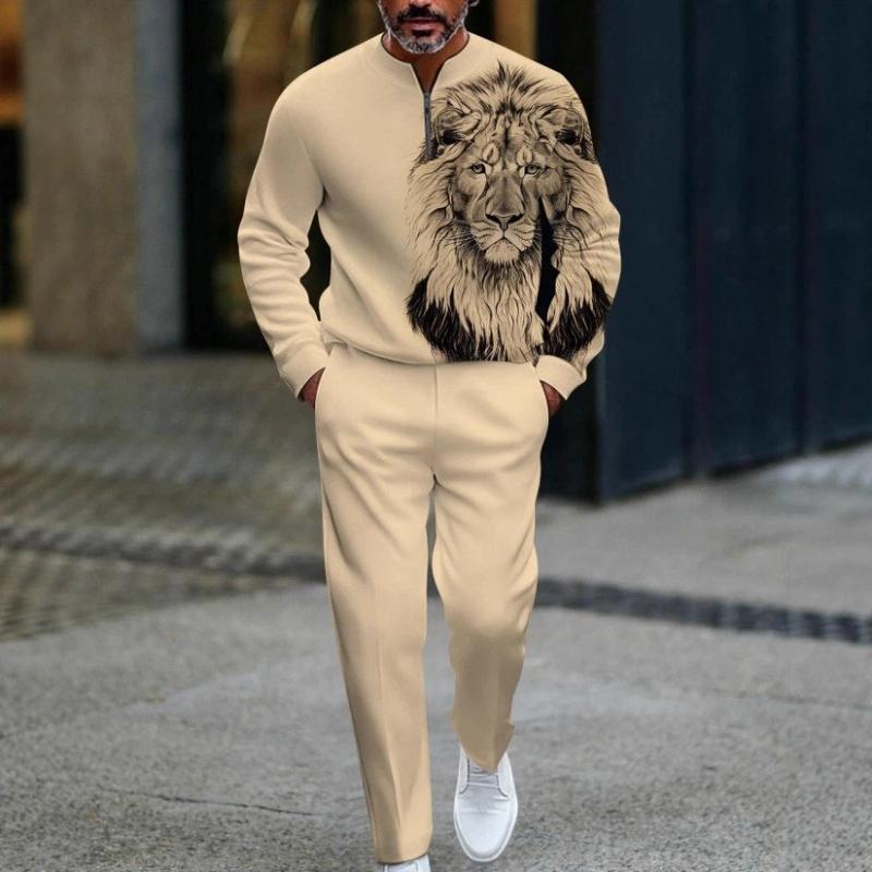 Herren Mode Stil Gedruckt Zweiteiliges Set 3D Digital Halber Reißverschluss Lässig Trendig Sportbekleidung Herbst und Winter Set