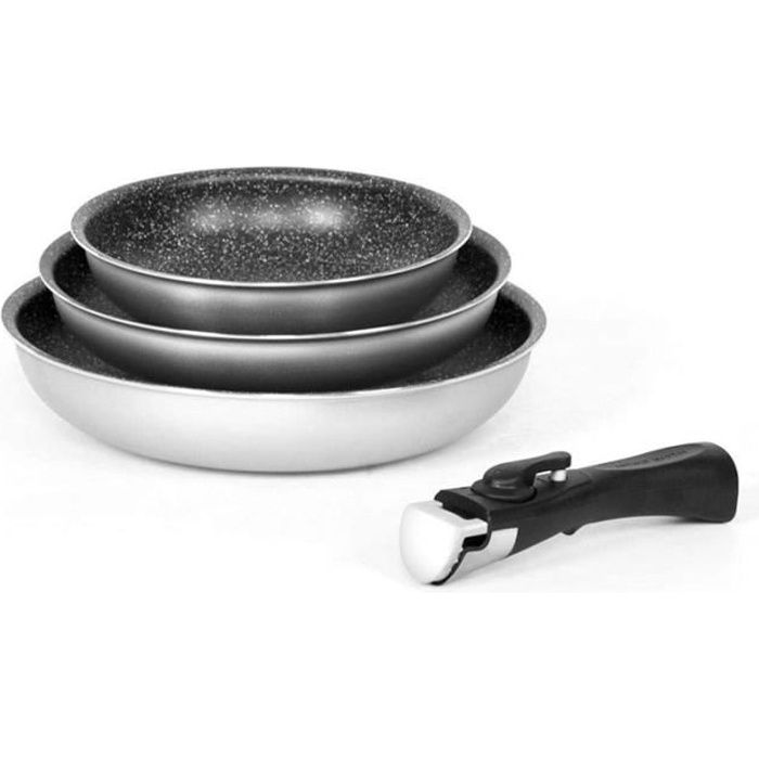 Set de poêles - SHOP-STORY - AM130 - 3 diamètres - Poignée amovible - Antiadhésif