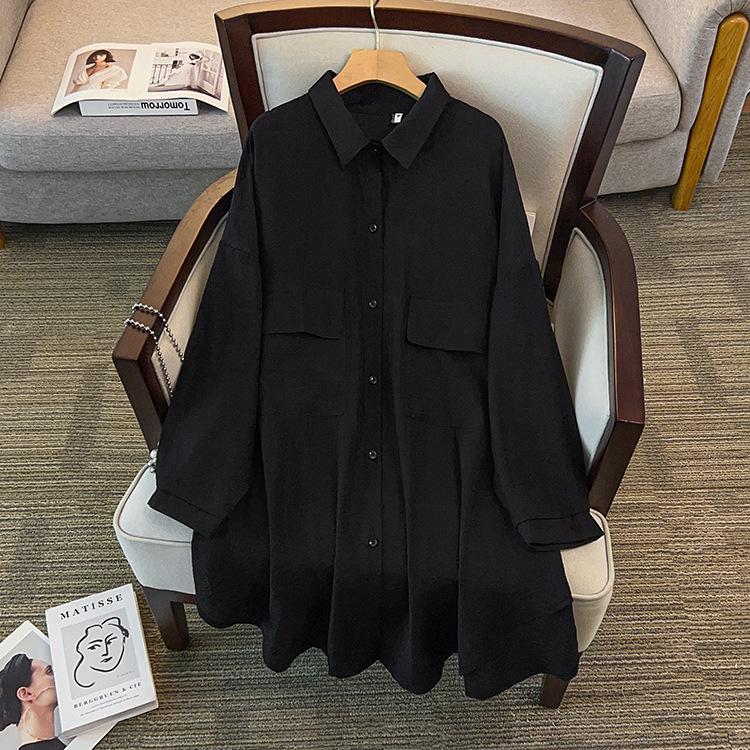 

2026 Summer Women s Plus Size Casual Tencel Long Sleeve Shirt Jacket 4XL (Recommended weight 140-200 jin) чёрный