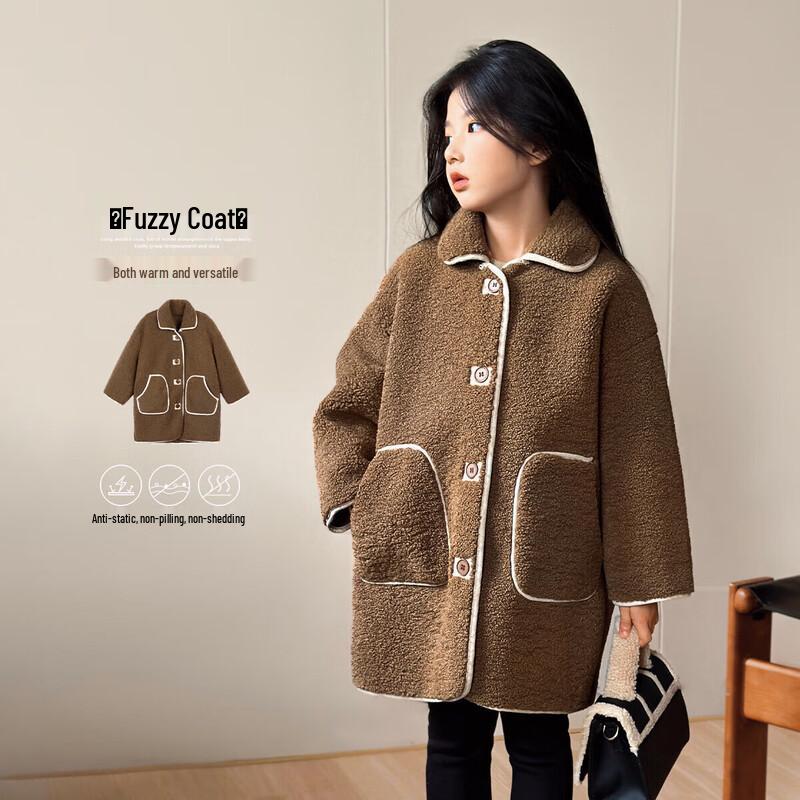 LUSON Chen Dazhu Girls  Thickened Korean Style Winter Wool Coat 120