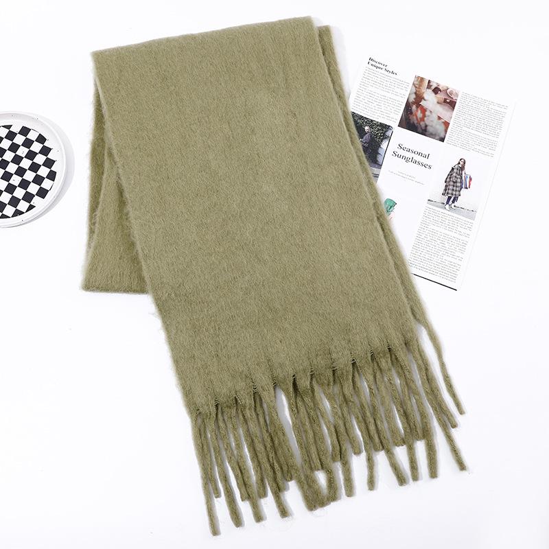 Men's and Women's Thick Woolen Scarf: Solid Color Knitted, Warm, Tassel-Edged, Imitation Cashmere for Winter