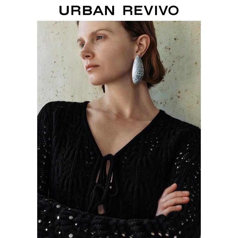 UR2026 Women's Rivet Lace-Up Hollow Knit Cardigan
