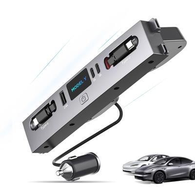 Mowlicas 132W Max Dual Type-C USB Hub, Tesla New Model Y Juniper (2026/2025) Accessories, 5 In 1 Fast Charger for iPhone 16 Series