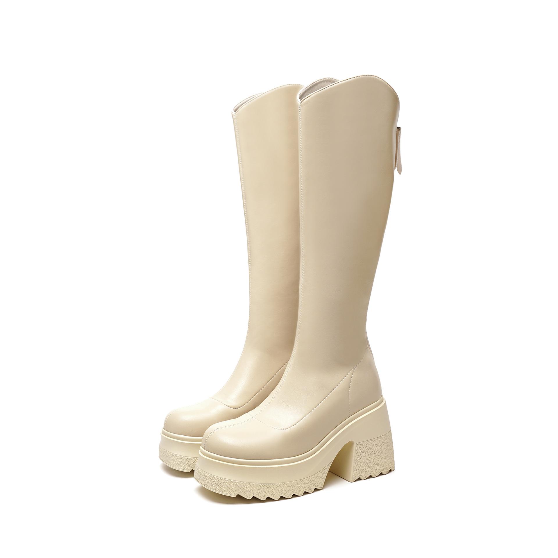 

Женские сапоги новые высокие сапоги на толстой подошве 10 см с V-образным вырезом до колена маленькие сапоги-рыцари на толстой подошве 38