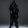 Praná Heavyweight Zip-Up Mikina s Kapucí Tmavý Streetwear Unisex Oversized Dlouhý Rukáv