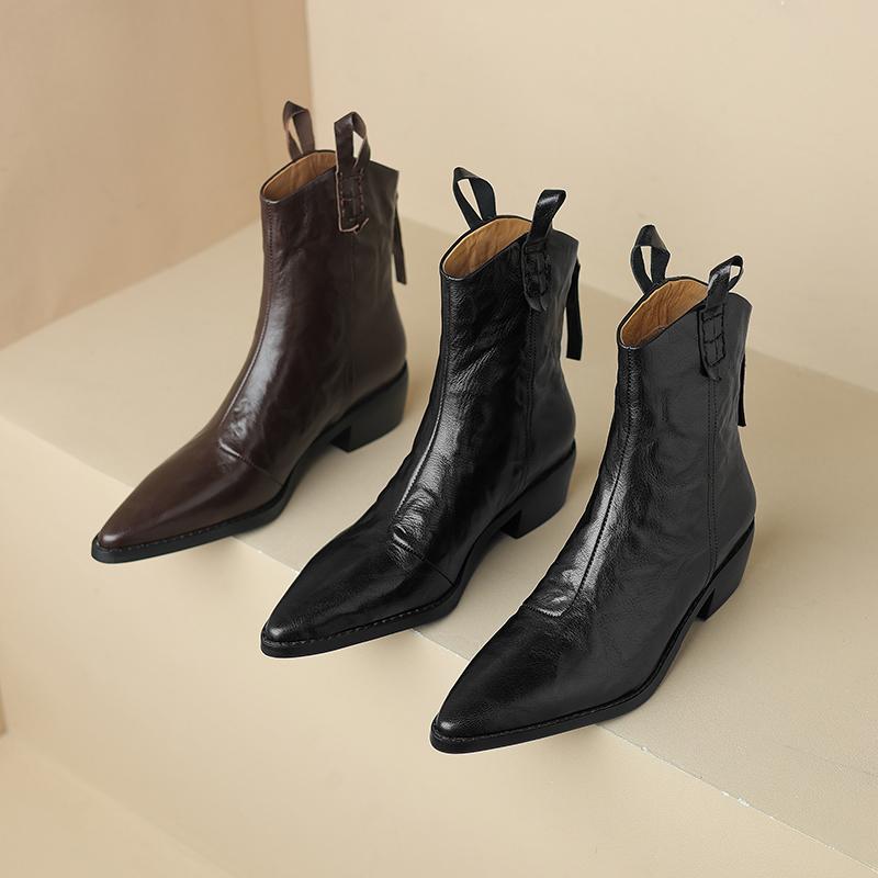 Krazing Pot Sheep Skin Autumn Winter Shoes Med Heels Size 43 Western Boots High Quality Slip On Ankle Boots