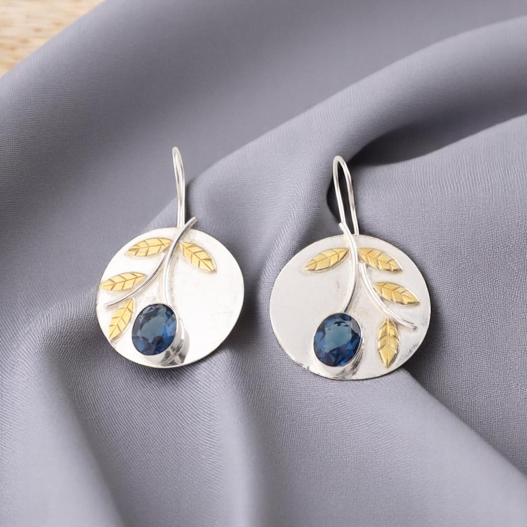 London Blue Topaz Gemstone 925 Sterling Silver Jewelry Handmade Earrings 1.73" EE-176-19