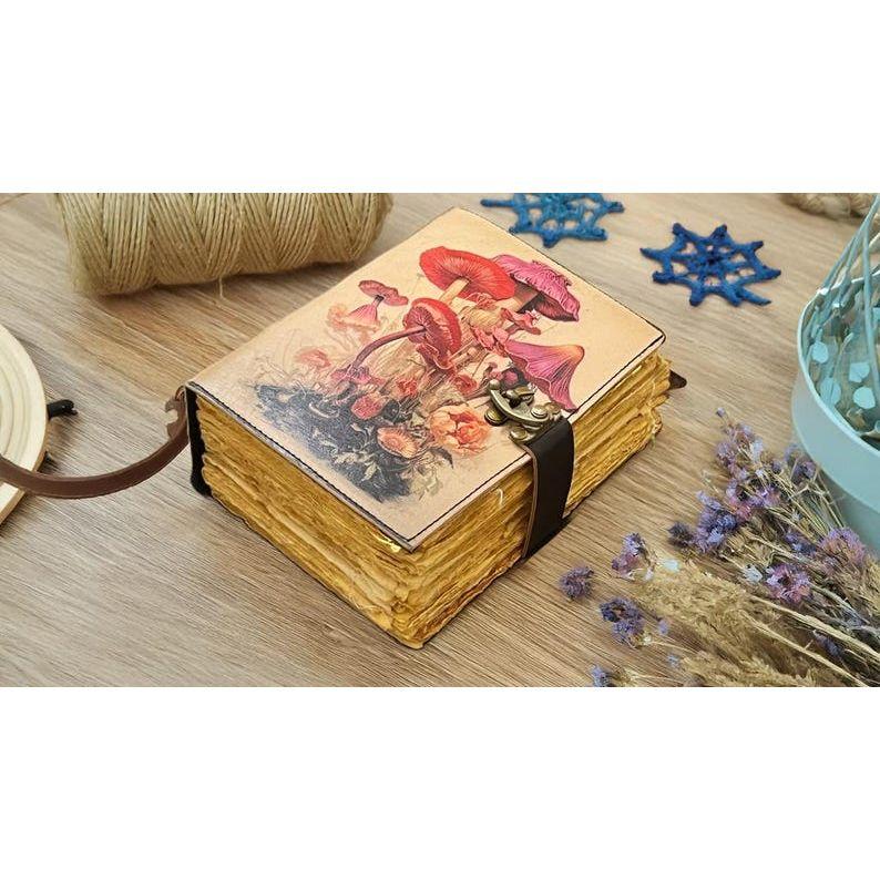 Botanical Mushroom Leather Journal • Witch Grimoire •  Spellbook journal • Witchcraft Gift