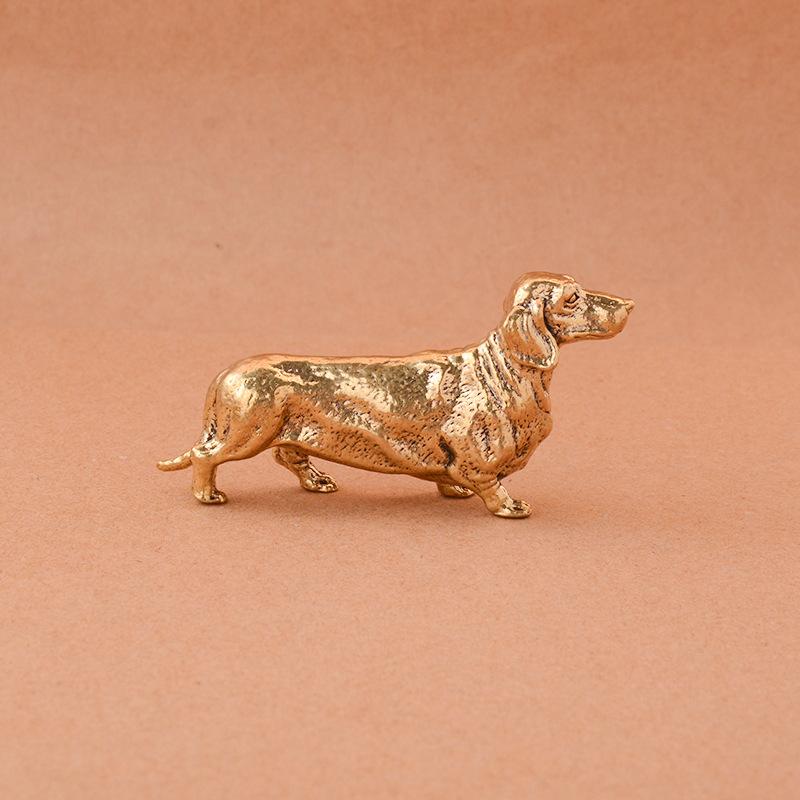 Brass Sausage Dog Ornament Home Office Desktop Small Ornaments Tea Pet Zodiac Dog Brass Crafts