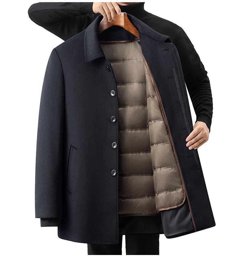 Hengyuanxiang Men's Detachable Down Liner Wool Suit Set - 2025 Fall/Winter Casual Thickened Jacket for Middle-Aged Men