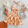 Summer Women's Fashionable Vacation Retro Blue and White Rose Printed Ruffled Dress