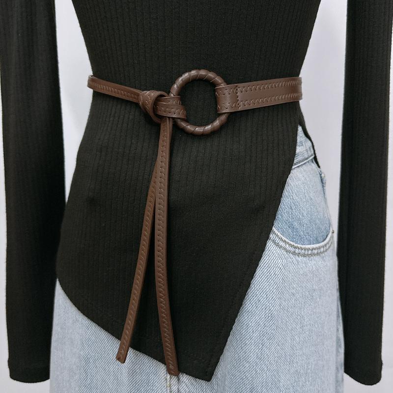 

Винтажный плетеный ремень без отверстий из искусственной кожи, поясной ремень однотонный, винтажные декоративные ремни, тонкий пояс для платья кофейный
