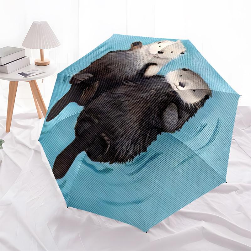 1pc Otter Family Auto Open/close, All-Season Portable Folding Umbrella for Women & Men, Travel, Everyday, Formal Events -06211