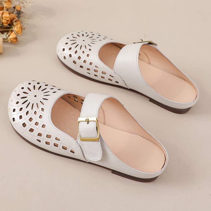 Fashion New Arrival Genuine Leather Sandal Womens Clogs Slip on Mules Closed Toe Sandals Woman Elegant Summer Flats Comfortable Shoe Mom