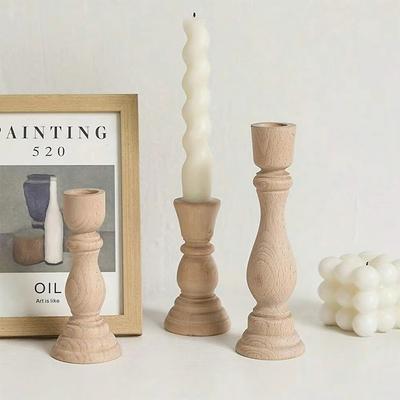 Durable Rustic Wooden Candlesticks Handmade Natural Wood Pillar Candle Stands Taper Candle Stands Wedding Party Decoration